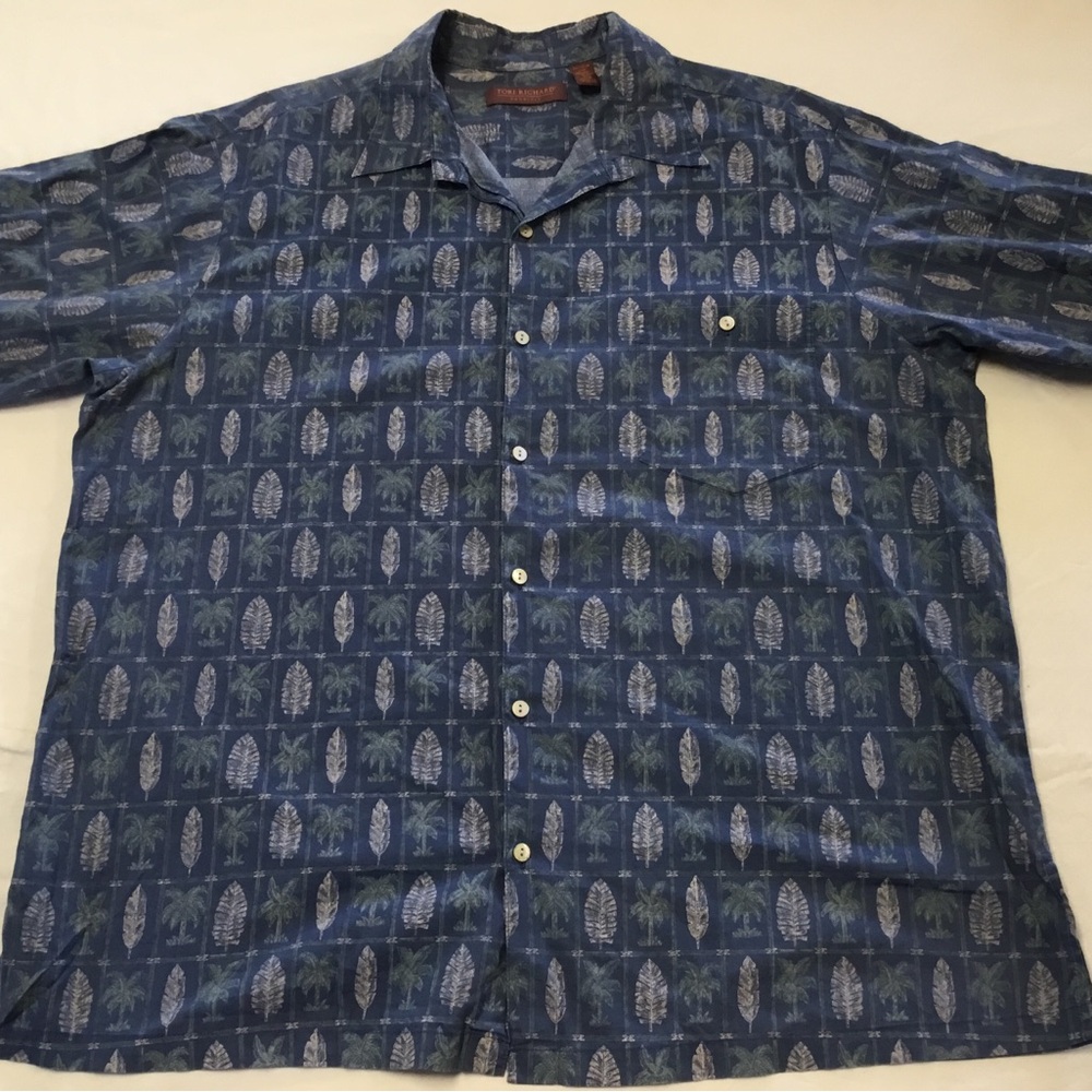 Tori Richard Navy Leaf Print Shirt, Excelled Condition Sz. 2XB